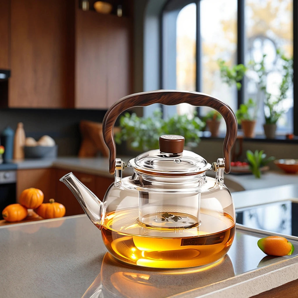Glass Teapot Stovetop, Borosilicate Tea Kettle Stainless Steel Infuser, Teapot Blooming and Loose Leaf Tea Maker Tea Brewer