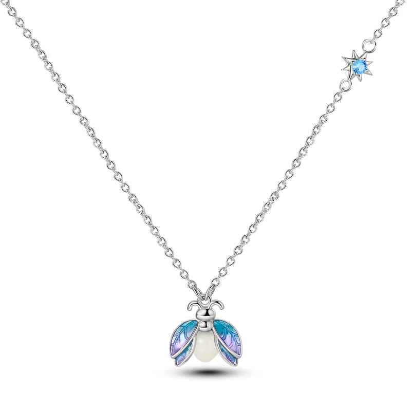 Luxury Necklace 925 Silver Original Sterling Zircon Dragonfly Butterfly Firefly Star Moon Chain Link For Women Wedding Jewelry