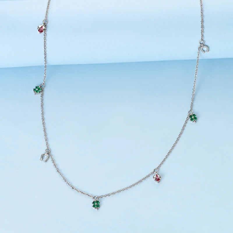 Luxury Necklace 925 Silver Original Sterling Zircon Dragonfly Butterfly Firefly Star Moon Chain Link For Women Wedding Jewelry