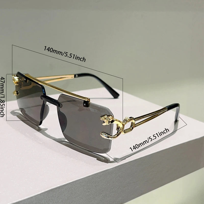 KAMMPT Rimless Square Sunglasses Men Fashion Vintage Double Bridge Shades Women Trendy Luxury Brand Design Gradient Sun Glasses