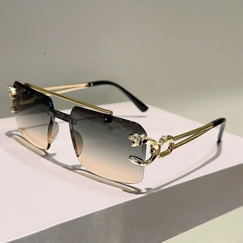 KAMMPT Rimless Square Sunglasses Men Fashion Vintage Double Bridge Shades Women Trendy Luxury Brand Design Gradient Sun Glasses