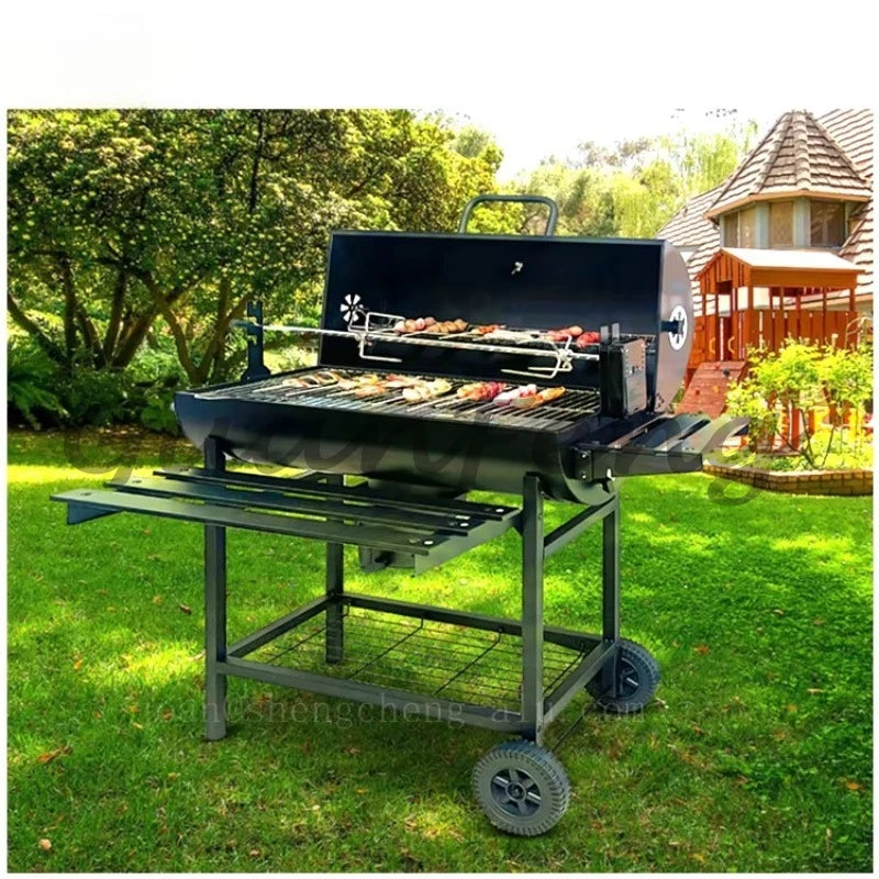 Folding oil drum cart charcoal  chicken grill