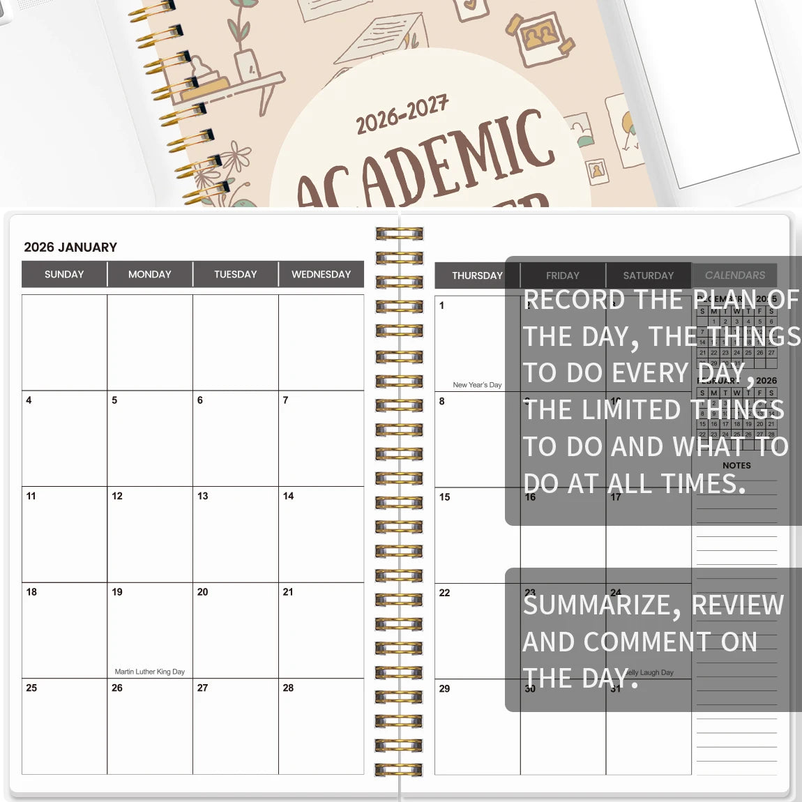 A5 2026-2027 Academic Planner Weekly Monthly Organizer, Jan 2026 to Dec 2027, School Student Teacher Spiral Notebook Calendar