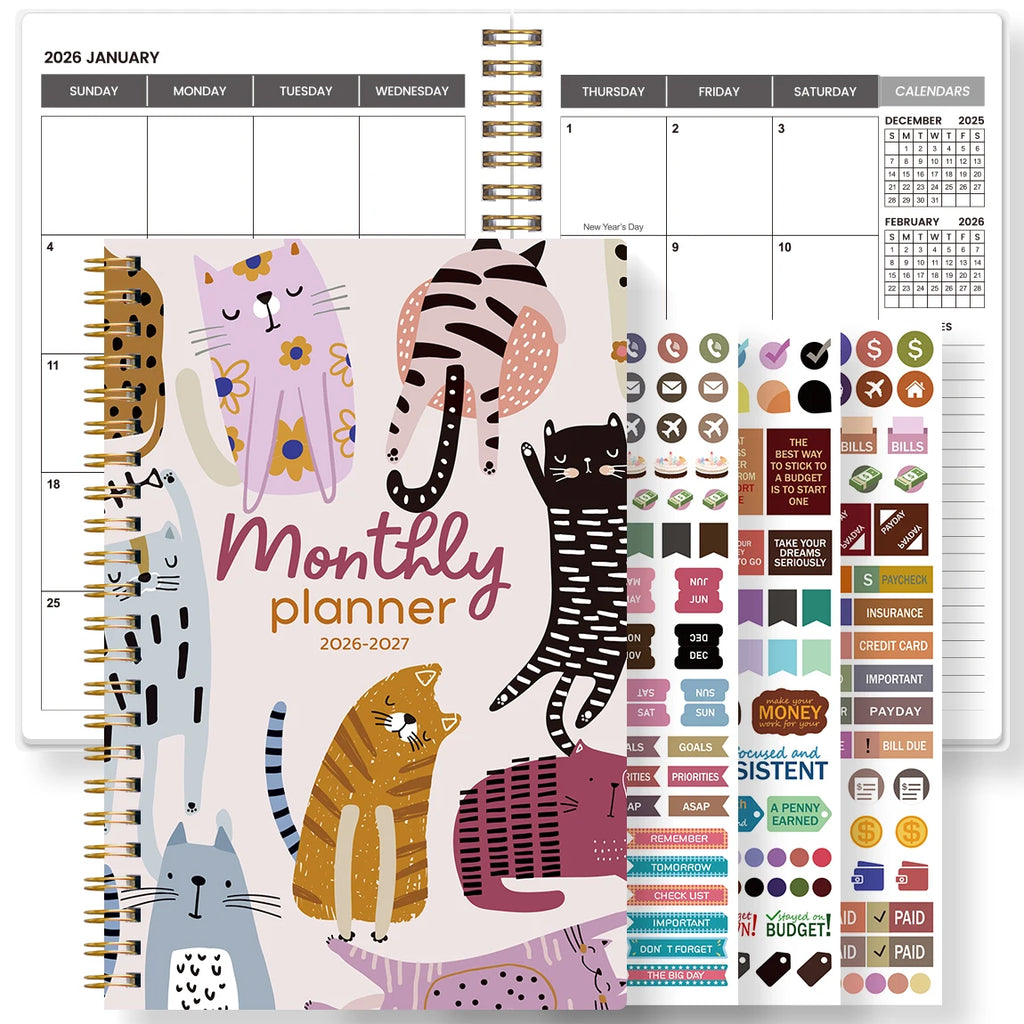 A5 2026-2027 Academic Planner Weekly Monthly Organizer, Jan 2026 to Dec 2027, School Student Teacher Spiral Notebook Calendar