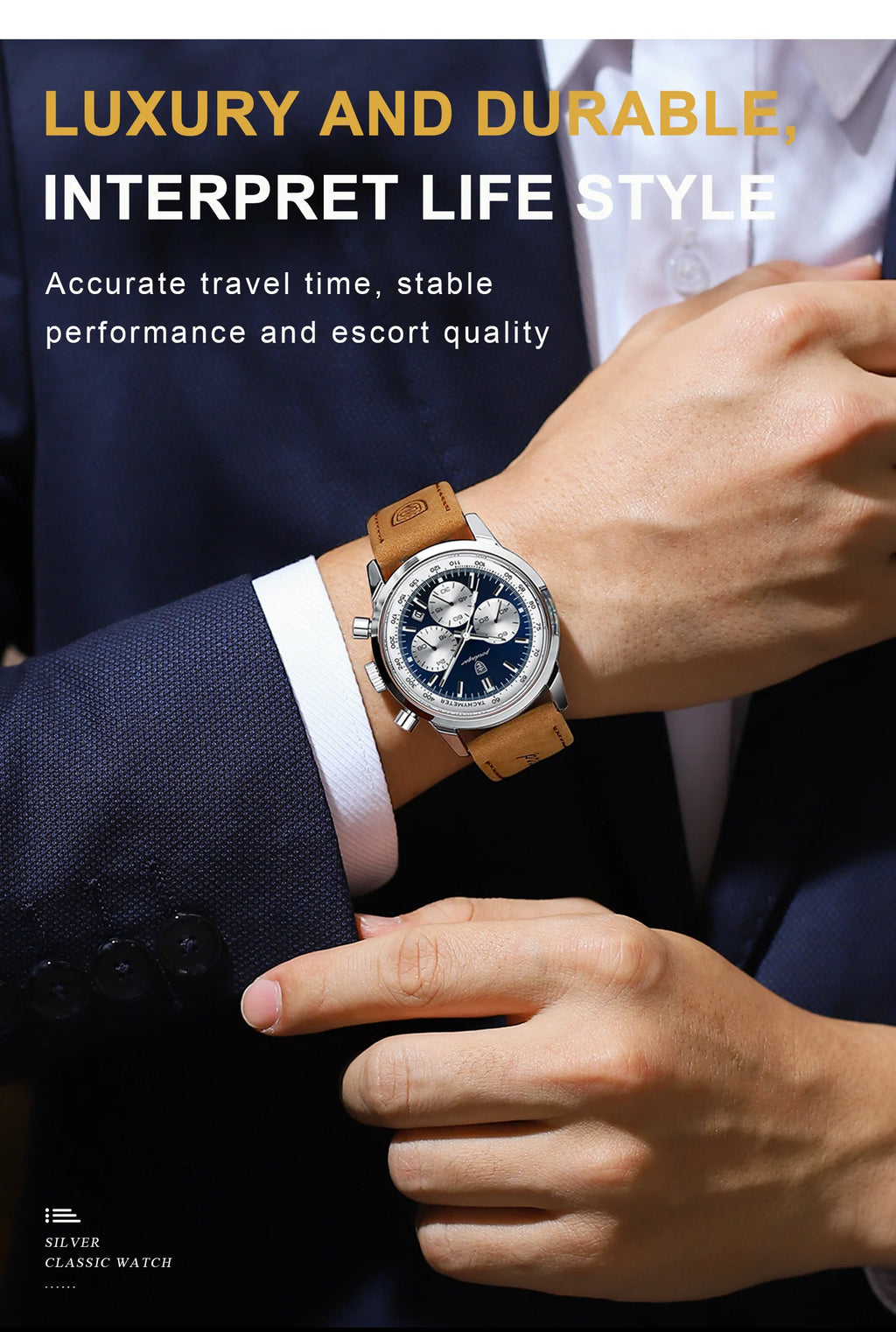 POEDAGAR Advanced waterproof calendar night light timer men's watch business luxury fashion men's leather watch