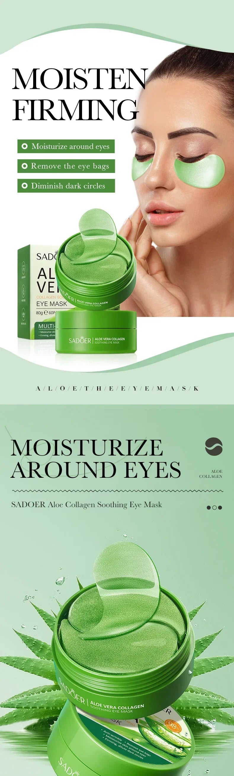 60pcs Aloe Vera Collagen Eye Mask Anti Dark Circles Eyes Bags Moisturizing Firming Hyaluronic Acid Gel Eye Patches Eyes Skincare