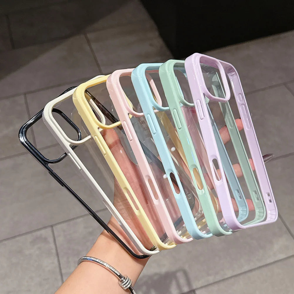 Luxury Candy Color Transparent Phone Case For iPhone 13 14 15 and 16 Clear Acrylic Bumper Back Cases Cover