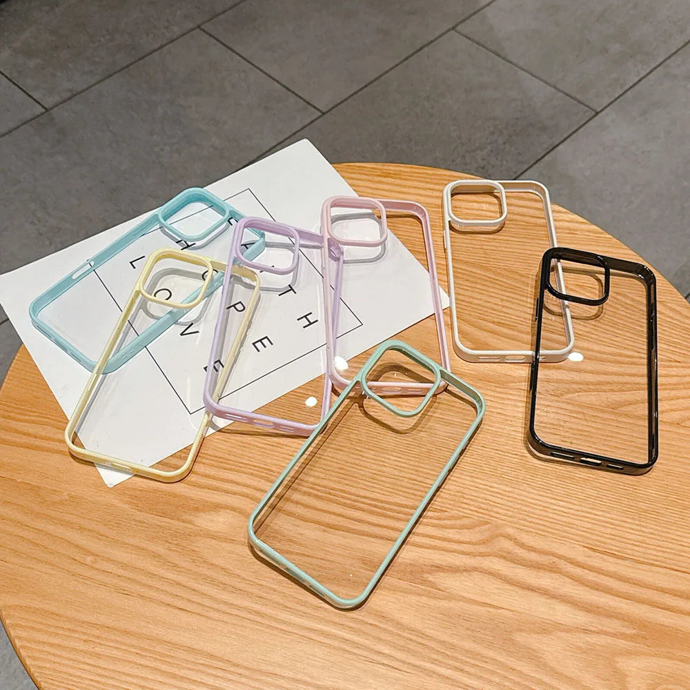Luxury Candy Color Transparent Phone Case For iPhone 13 14 15 and 16 Clear Acrylic Bumper Back Cases Cover