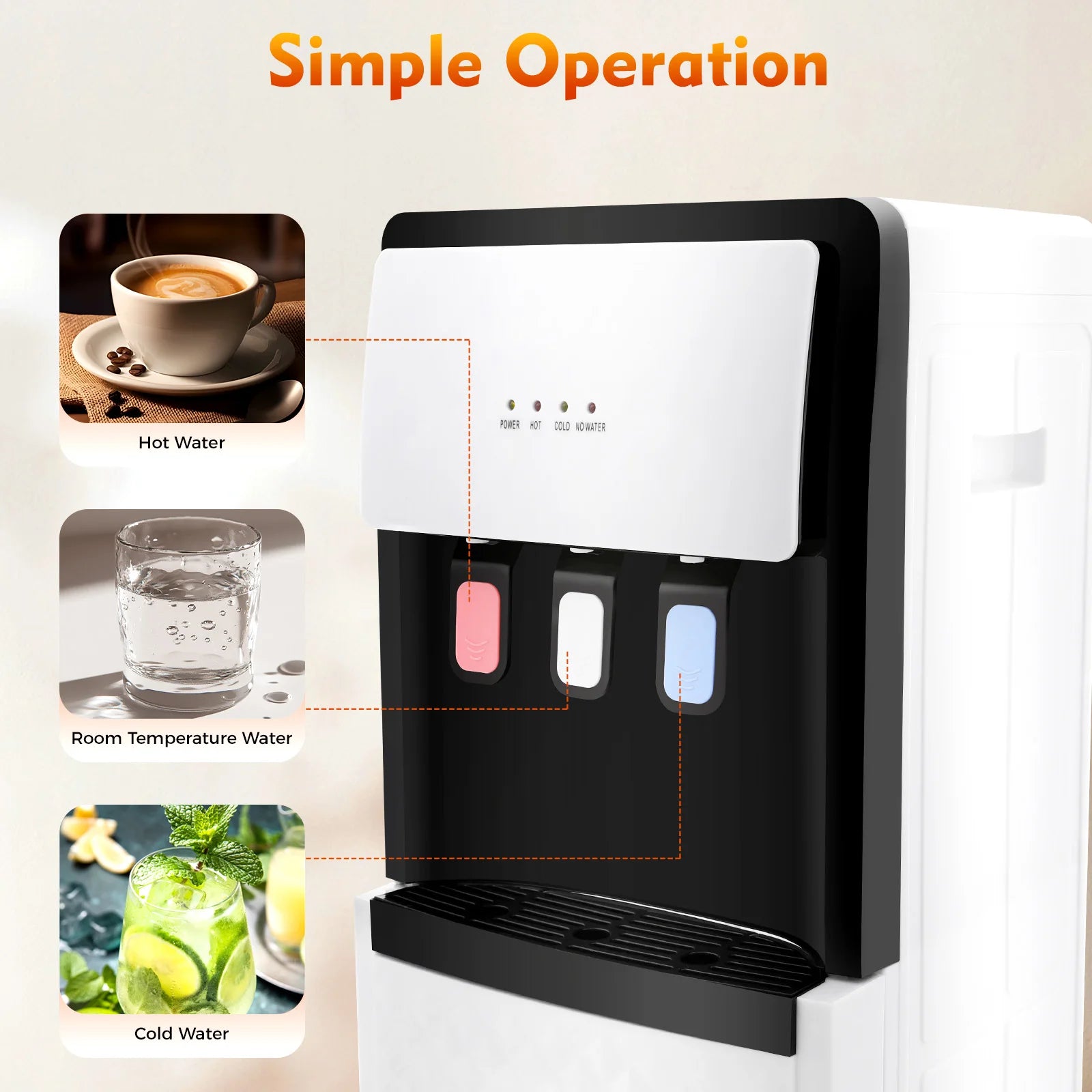Bottom Loading Water Cooler Dispenser, 3 Temperature Settings - Hot, Cold & Room Water, Ideal for Office, Home, Living Room