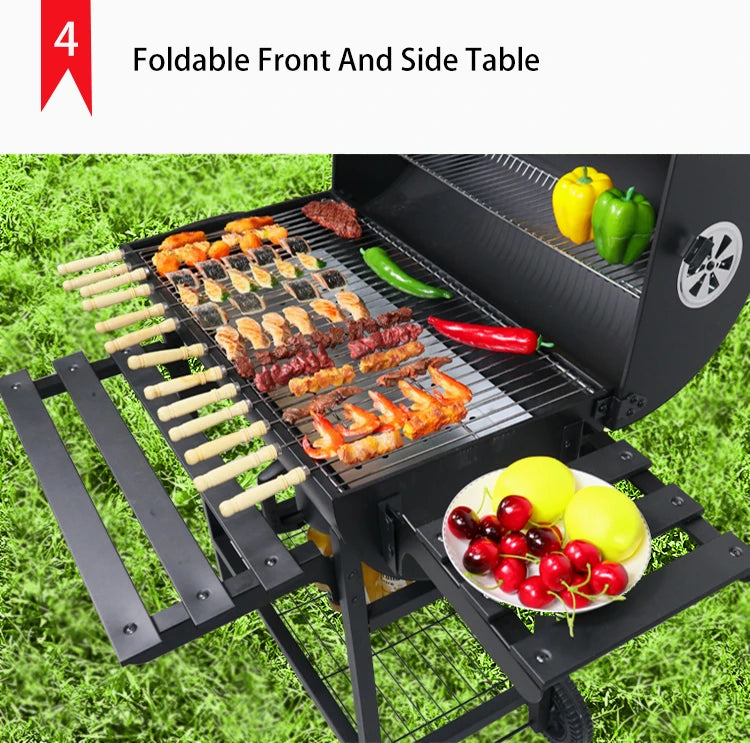 Folding oil drum cart charcoal  chicken grill