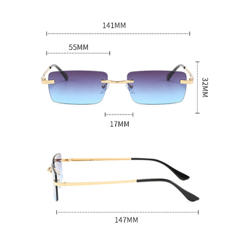 1PC Unisex Metal Square Frame Fashio Rimless Sunglasses For Outdoor Beach Party