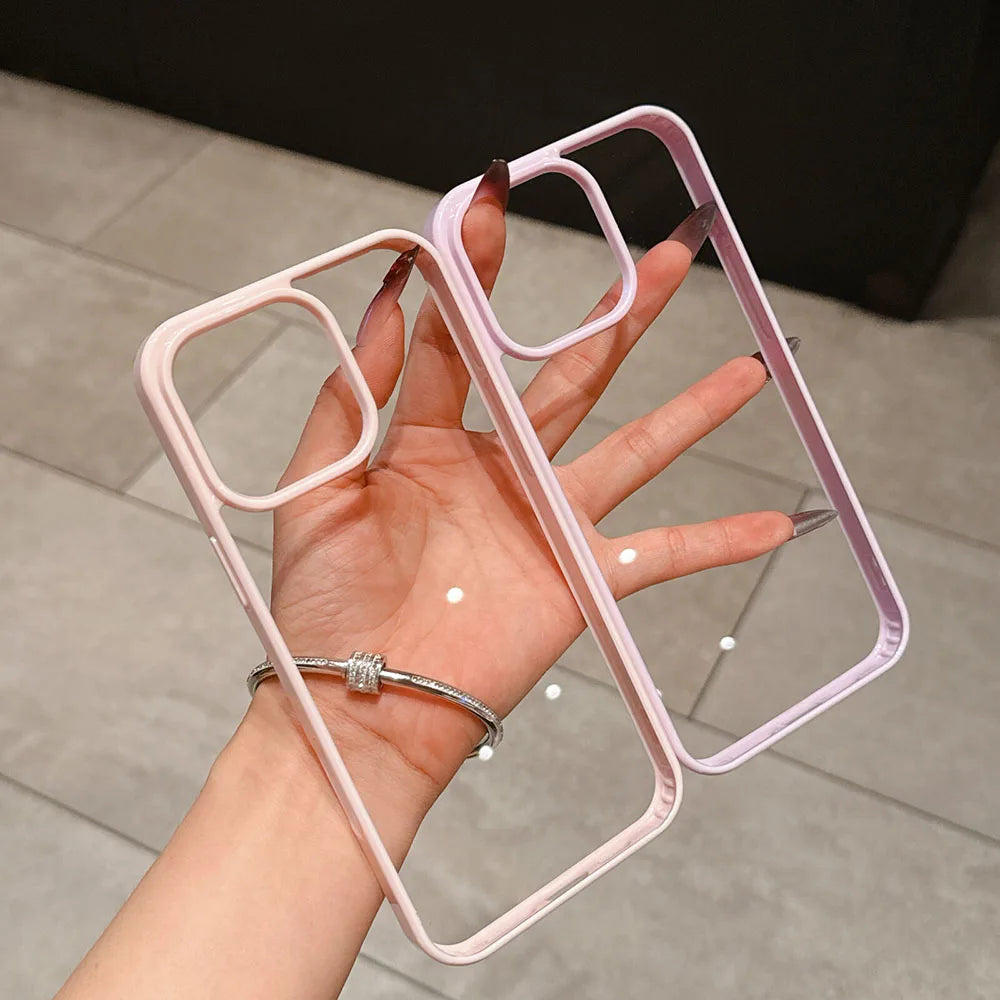 Luxury Candy Color Transparent Phone Case For iPhone 13 14 15 and 16 Clear Acrylic Bumper Back Cases Cover