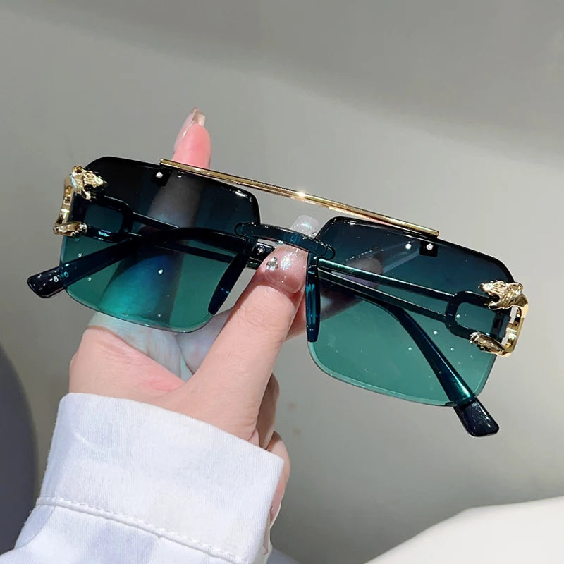 KAMMPT Rimless Square Sunglasses Men Fashion Vintage Double Bridge Shades Women Trendy Luxury Brand Design Gradient Sun Glasses