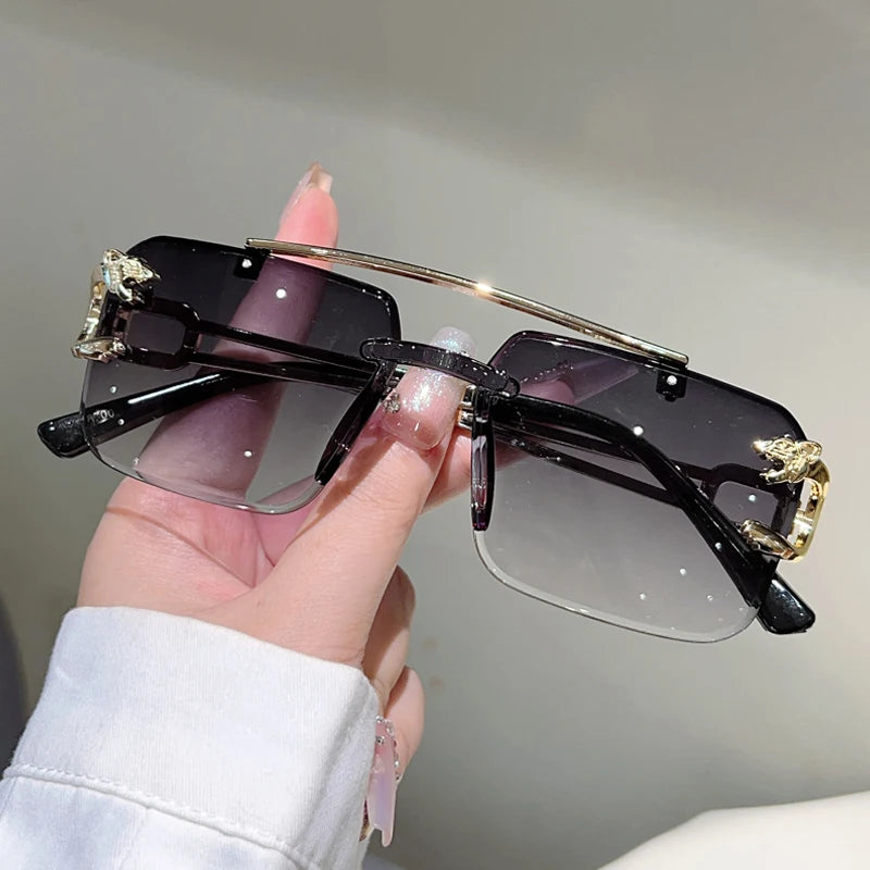 KAMMPT Rimless Square Sunglasses Men Fashion Vintage Double Bridge Shades Women Trendy Luxury Brand Design Gradient Sun Glasses