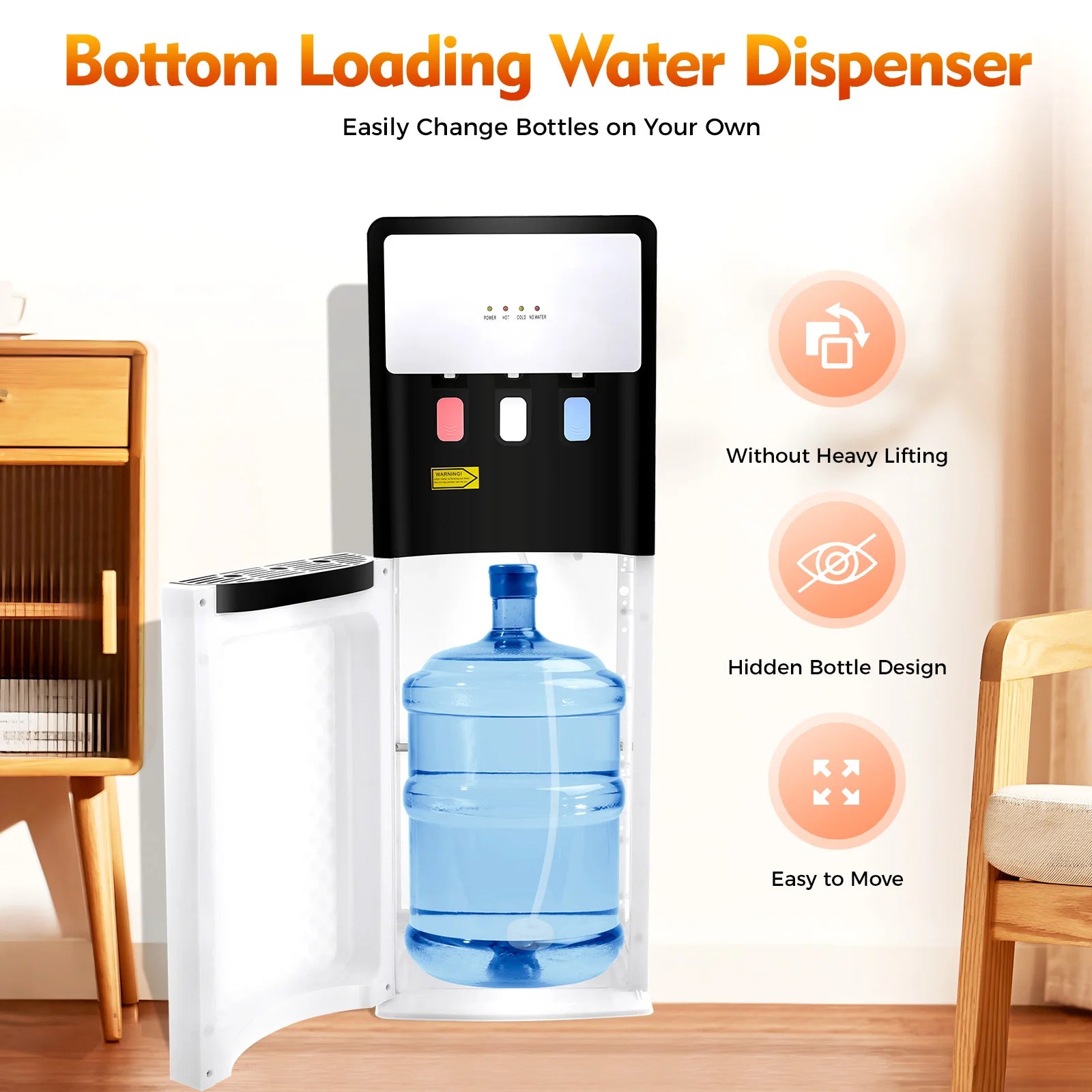 Bottom Loading Water Cooler Dispenser, 3 Temperature Settings - Hot, Cold & Room Water, Ideal for Office, Home, Living Room