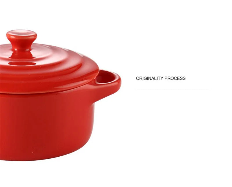 Ceramic Double Ear Bowl Mini Ceramic Glazed Baking Bowl with Lid Breskfast Steamed Egg Pudding Bowl Soup Bowls Microwave Oven