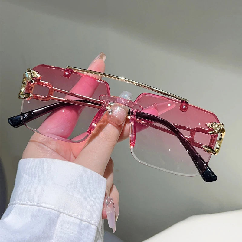 KAMMPT Rimless Square Sunglasses Men Fashion Vintage Double Bridge Shades Women Trendy Luxury Brand Design Gradient Sun Glasses