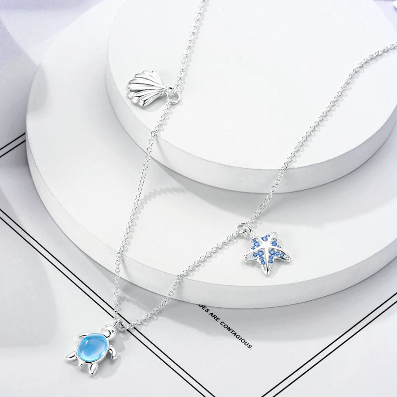 Luxury Necklace 925 Silver Original Sterling Zircon Dragonfly Butterfly Firefly Star Moon Chain Link For Women Wedding Jewelry