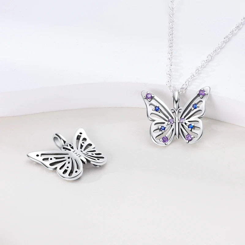 Luxury Necklace 925 Silver Original Sterling Zircon Dragonfly Butterfly Firefly Star Moon Chain Link For Women Wedding Jewelry