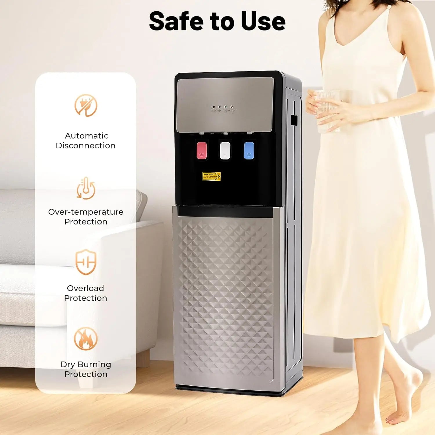 Bottom Loading Water Cooler Dispenser, 3 Temperature Settings - Hot, Cold & Room Water, Ideal for Office, Home, Living Room