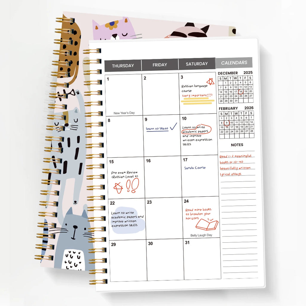 A5 2026-2027 Academic Planner Weekly Monthly Organizer, Jan 2026 to Dec 2027, School Student Teacher Spiral Notebook Calendar
