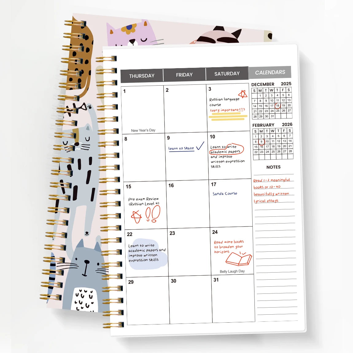 A5 2026-2027 Academic Planner Weekly Monthly Organizer, Jan 2026 to Dec 2027, School Student Teacher Spiral Notebook Calendar
