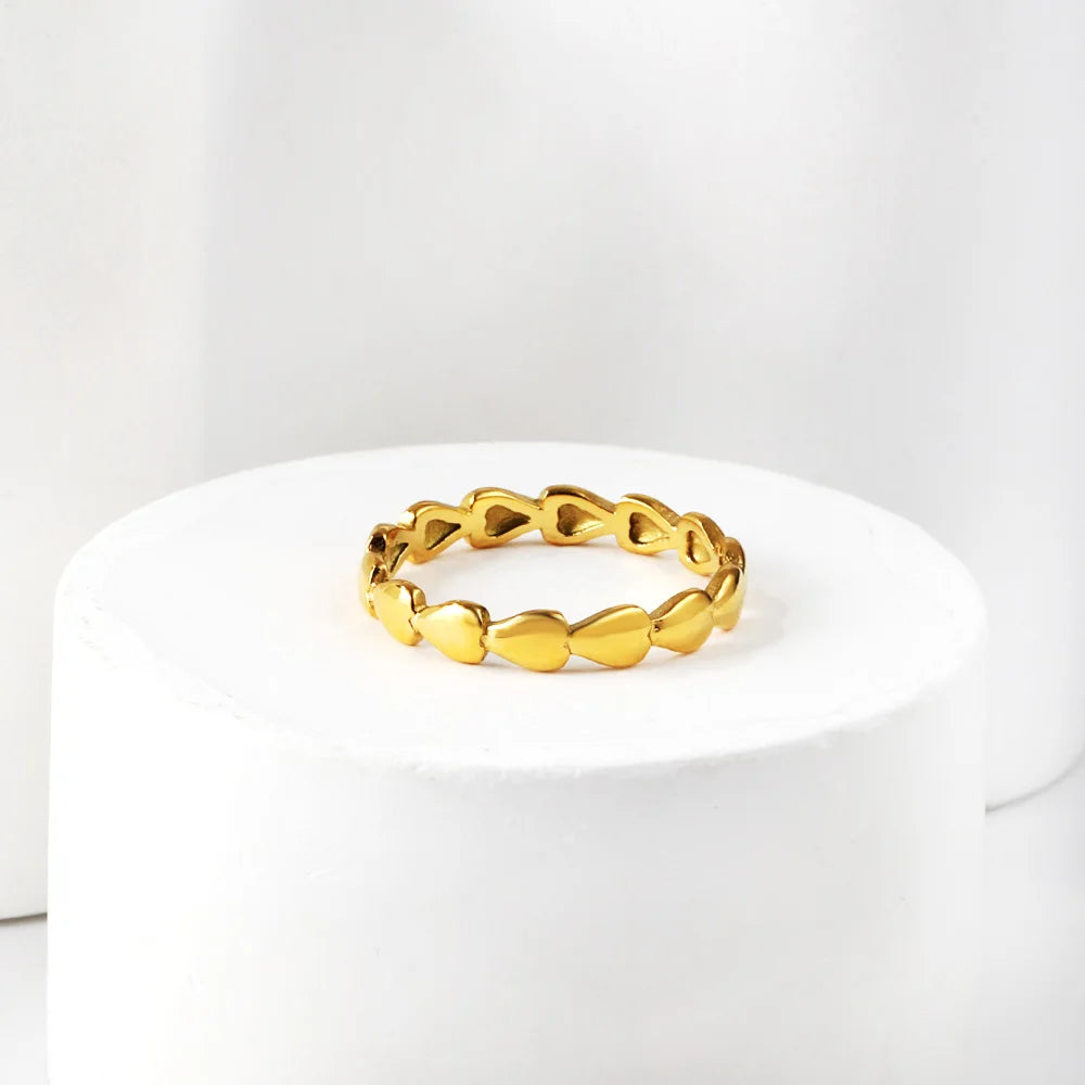 LUXUSTEEL Stainless Steel Women Rings Simple Twist Rope Coin Heart Round Texture Waterproof Finger Bands Ring Wedding  Jewelry