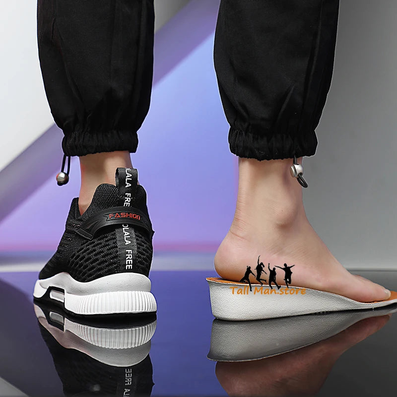 Sneakers Men Height Increase Insoles 6cm Elevator Shoes Chunky Taller Heel Lift Plus Size 37-46
