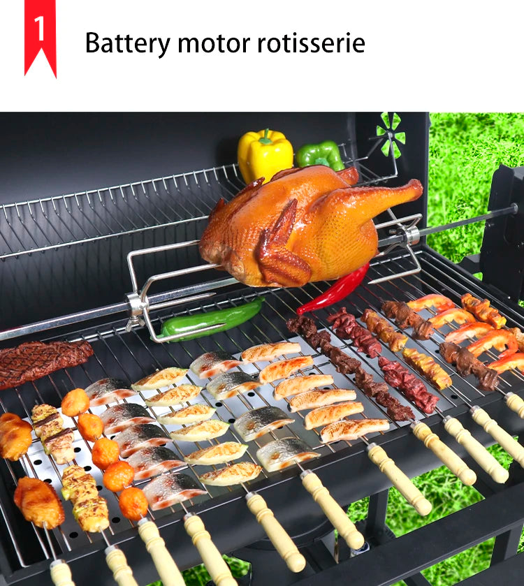 Folding oil drum cart charcoal  chicken grill