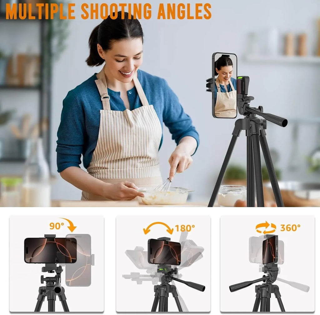 53 Inch Universal Tripod Stand with Bluetooth Remote Adjustable Height for Smartphone Camera Video Photography YouTube