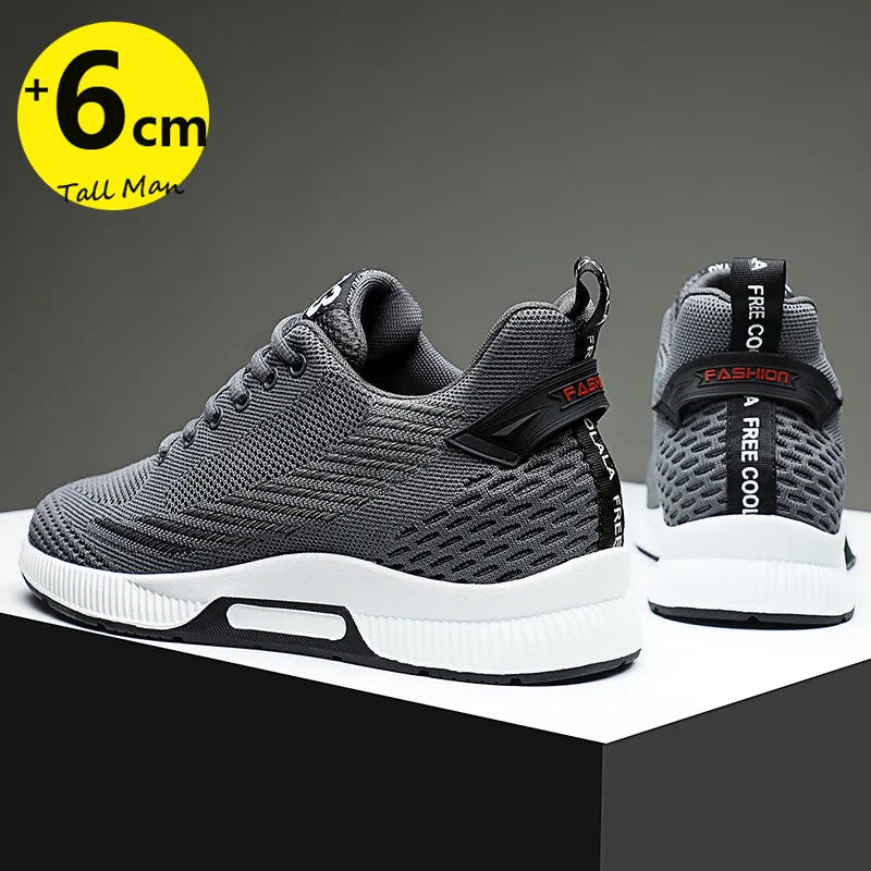 Sneakers Men Height Increase Insoles 6cm Elevator Shoes Chunky Taller Heel Lift Plus Size 37-46