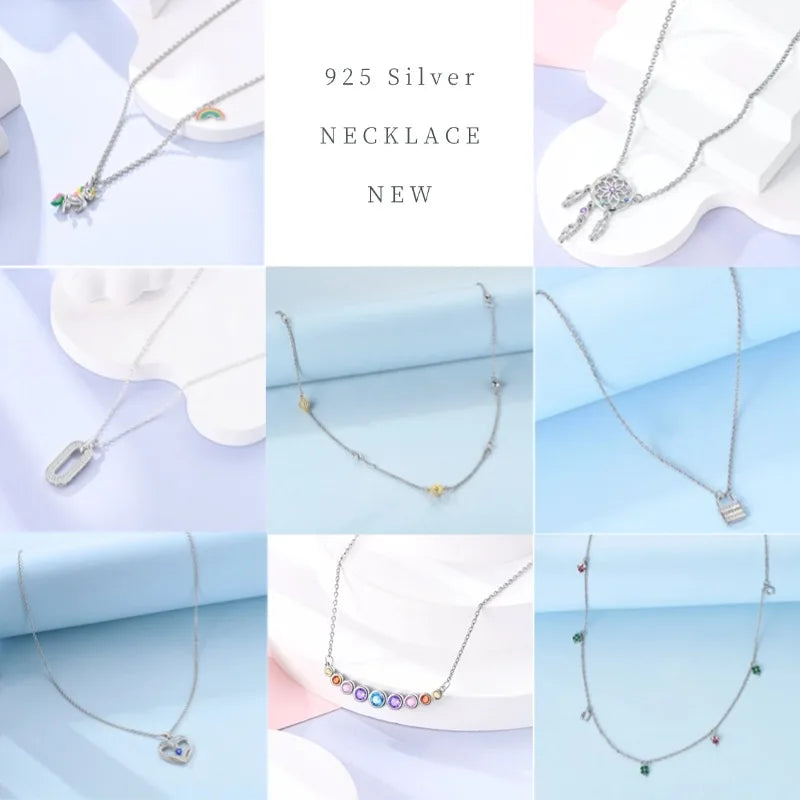 Luxury Necklace 925 Silver Original Sterling Zircon Dragonfly Butterfly Firefly Star Moon Chain Link For Women Wedding Jewelry
