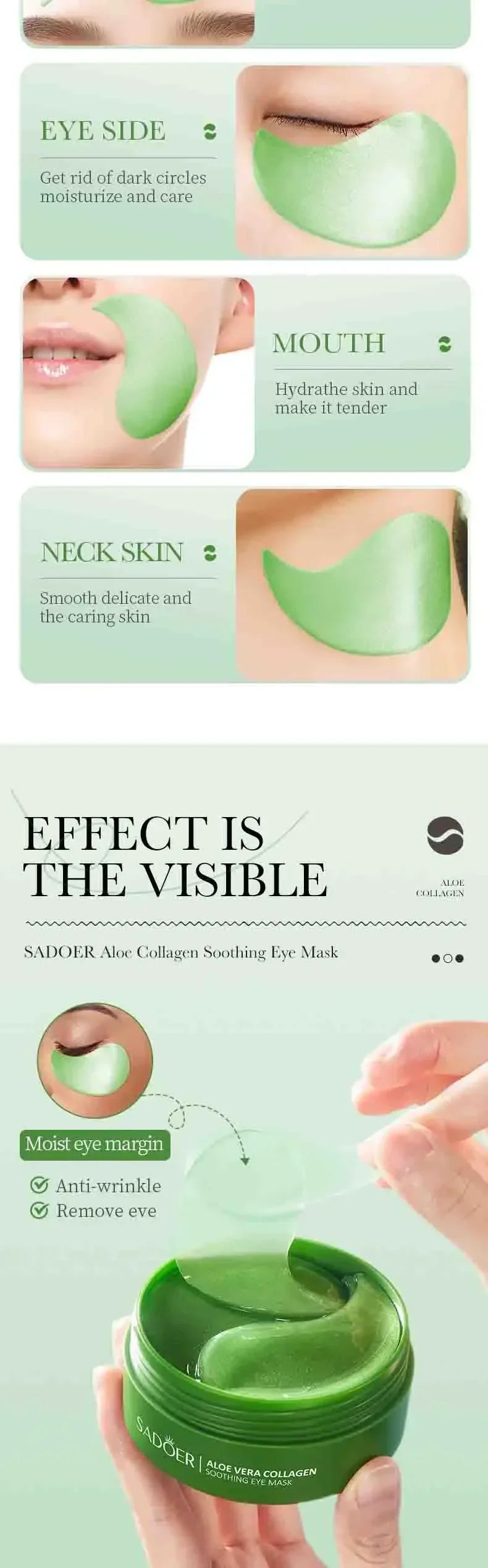 60pcs Aloe Vera Collagen Eye Mask Anti Dark Circles Eyes Bags Moisturizing Firming Hyaluronic Acid Gel Eye Patches Eyes Skincare