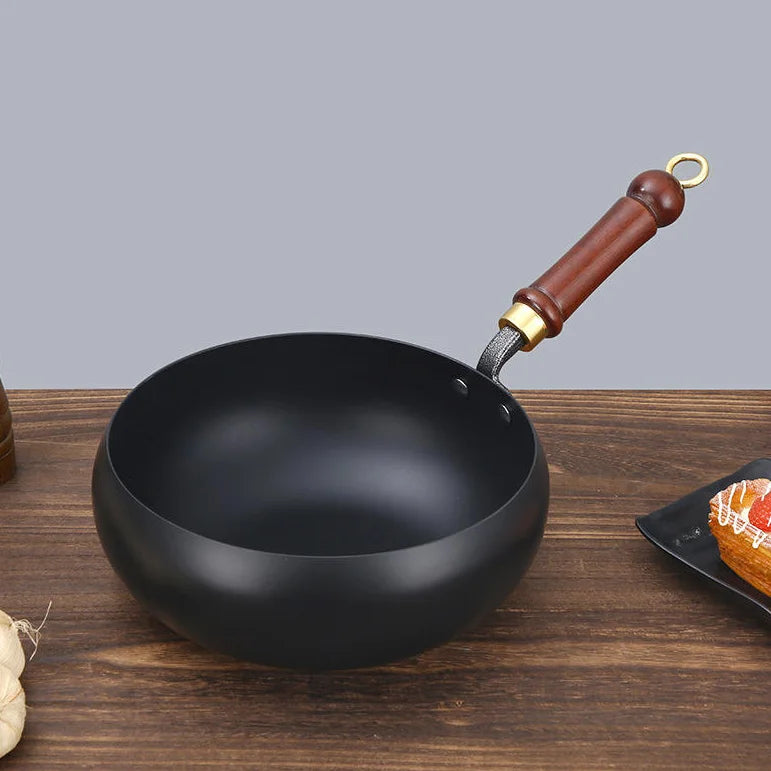 28cm Carbon Steel Wok with Round Bottom – Pre-Seasoned Pow Wok for Stir Fry – Traditional Chinese Japanese Black Steel Pan
