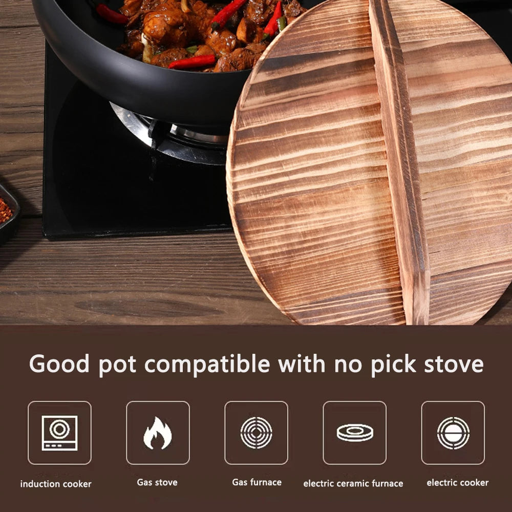28cm Carbon Steel Wok with Round Bottom – Pre-Seasoned Pow Wok for Stir Fry – Traditional Chinese Japanese Black Steel Pan