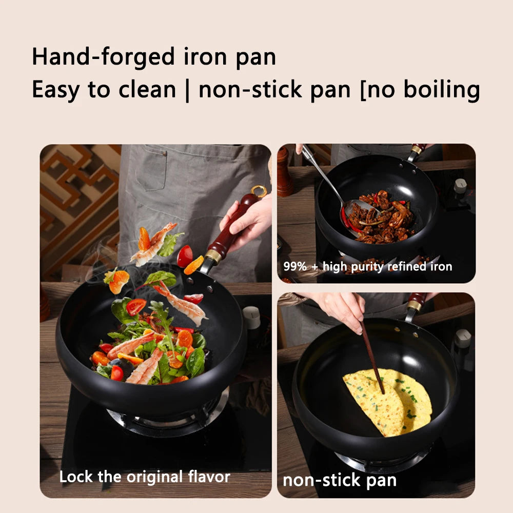28cm Carbon Steel Wok with Round Bottom – Pre-Seasoned Pow Wok for Stir Fry – Traditional Chinese Japanese Black Steel Pan