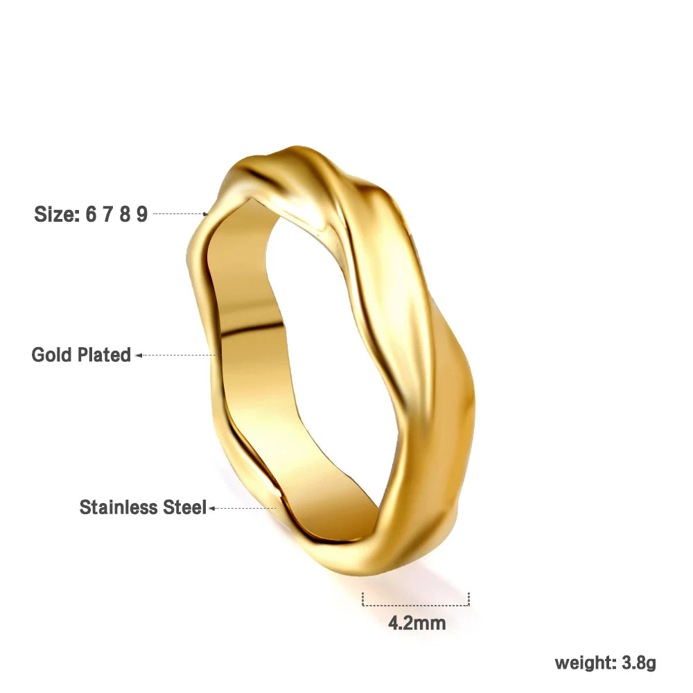 LUXUSTEEL Stainless Steel Women Rings Simple Twist Rope Coin Heart Round Texture Waterproof Finger Bands Ring Wedding  Jewelry