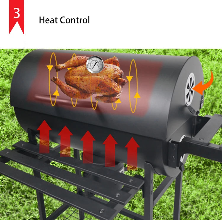Folding oil drum cart charcoal  chicken grill