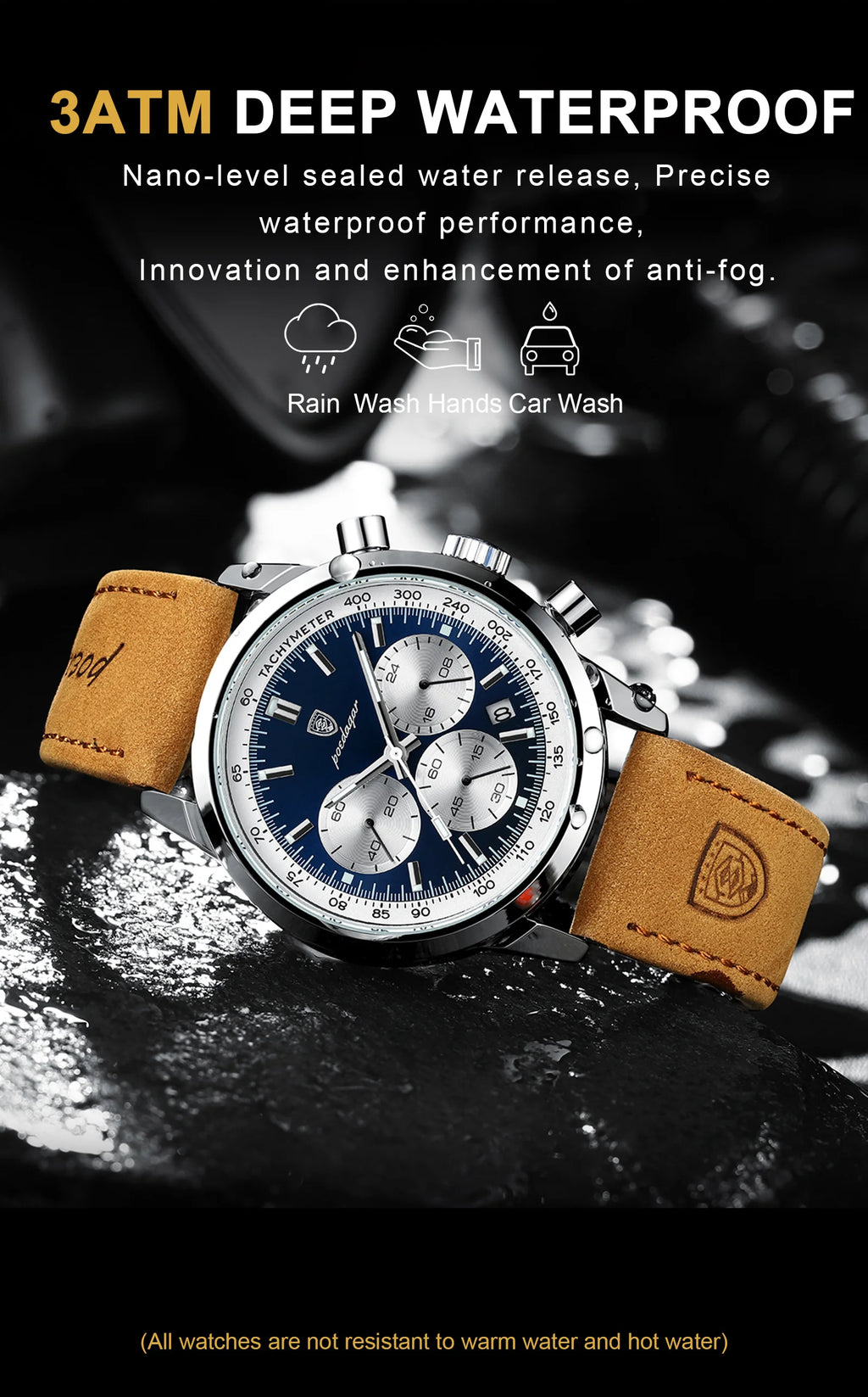 POEDAGAR Advanced waterproof calendar night light timer men's watch business luxury fashion men's leather watch