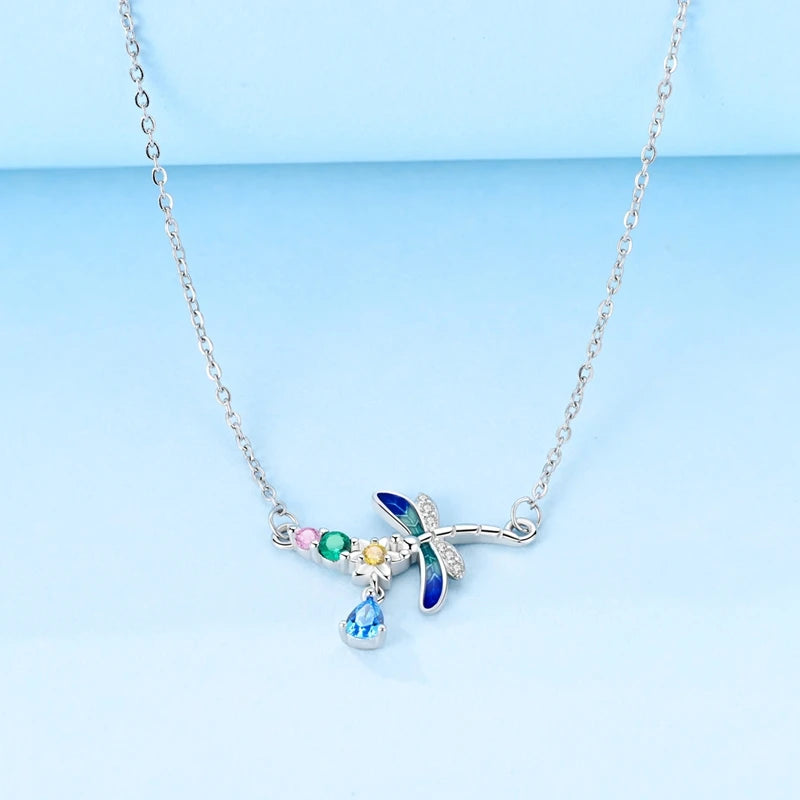 Luxury Necklace 925 Silver Original Sterling Zircon Dragonfly Butterfly Firefly Star Moon Chain Link For Women Wedding Jewelry