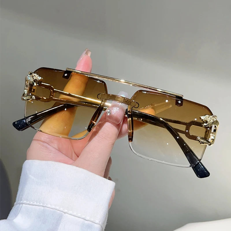 KAMMPT Rimless Square Sunglasses Men Fashion Vintage Double Bridge Shades Women Trendy Luxury Brand Design Gradient Sun Glasses