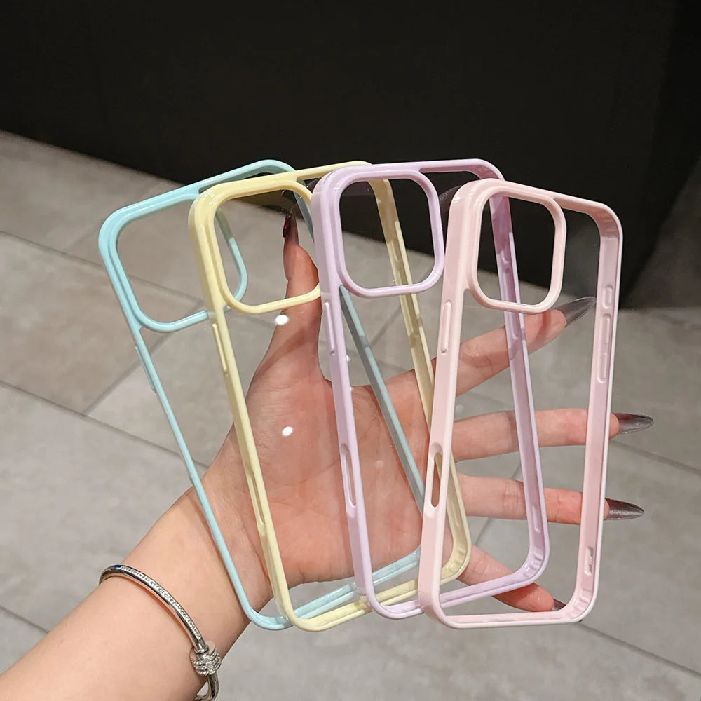 Luxury Candy Color Transparent Phone Case For iPhone 13 14 15 and 16 Clear Acrylic Bumper Back Cases Cover