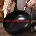28cm Carbon Steel Wok with Round Bottom – Pre-Seasoned Pow Wok for Stir Fry – Traditional Chinese Japanese Black Steel Pan