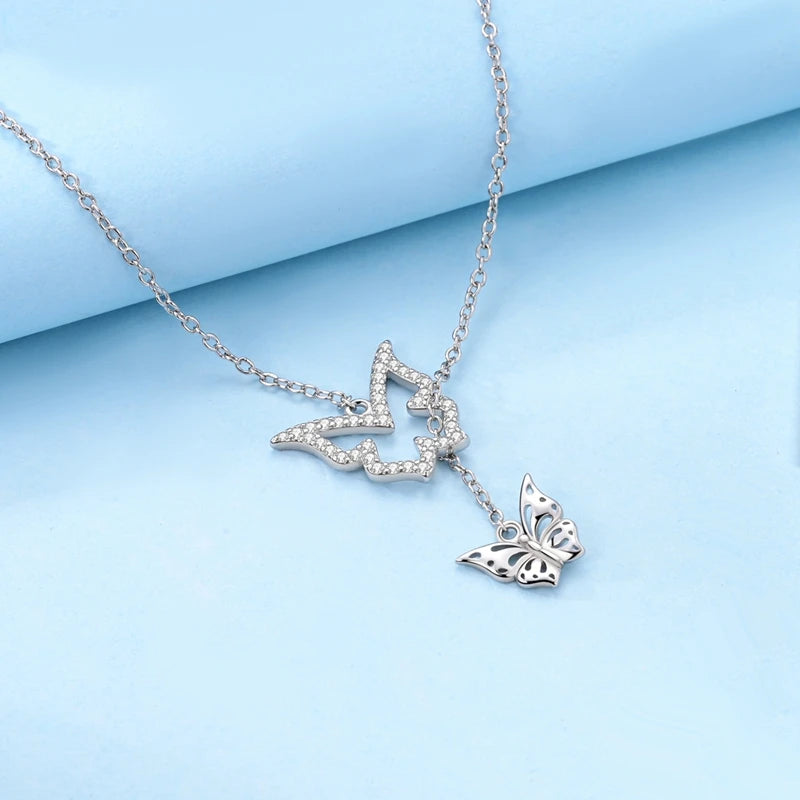 Luxury Necklace 925 Silver Original Sterling Zircon Dragonfly Butterfly Firefly Star Moon Chain Link For Women Wedding Jewelry