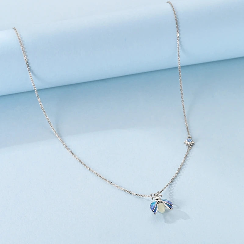 Luxury Necklace 925 Silver Original Sterling Zircon Dragonfly Butterfly Firefly Star Moon Chain Link For Women Wedding Jewelry