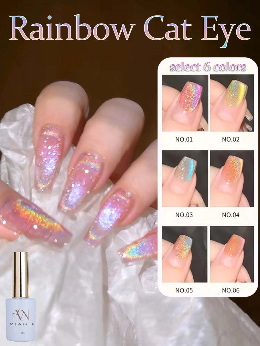 MIANEL 12ML 2026 New Tyndall Cat Eye Gel Nail Polish Flash Whitening Small Light Bulb Crystal Nail Polish Pink Nails 1-5pcs