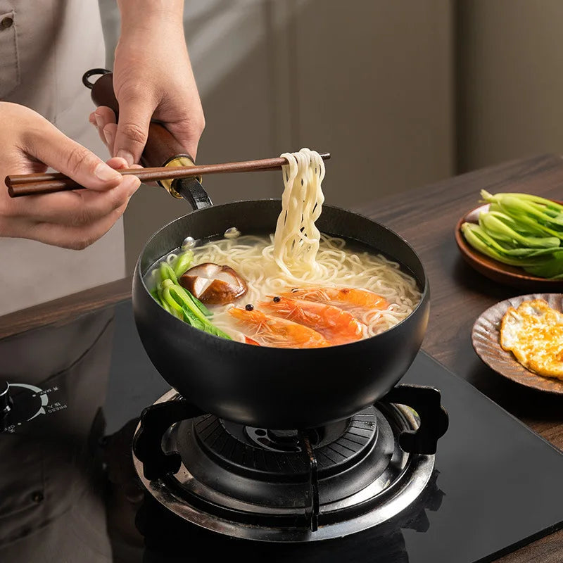 28cm Carbon Steel Wok with Round Bottom – Pre-Seasoned Pow Wok for Stir Fry – Traditional Chinese Japanese Black Steel Pan