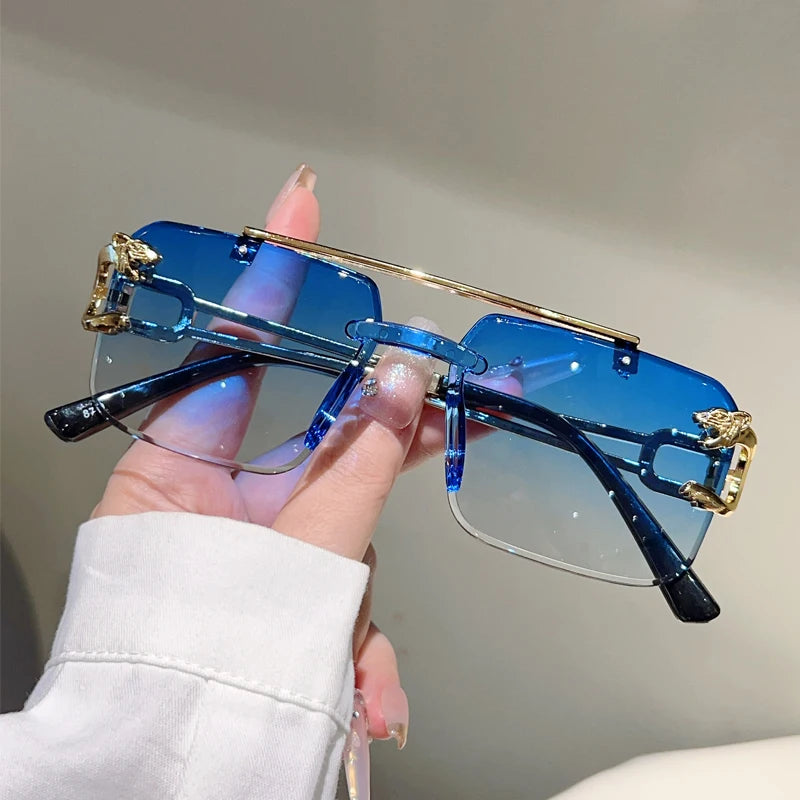 KAMMPT Rimless Square Sunglasses Men Fashion Vintage Double Bridge Shades Women Trendy Luxury Brand Design Gradient Sun Glasses