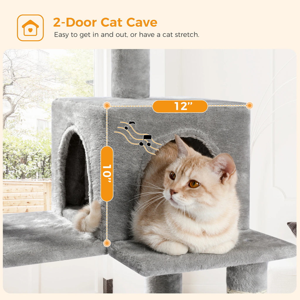 Cat Tree for Indoor Cats 5-Level Cat Tower for Large Cats with Large Hammock Sisal Covered Scratching Posts Cozy Condo Top Perch