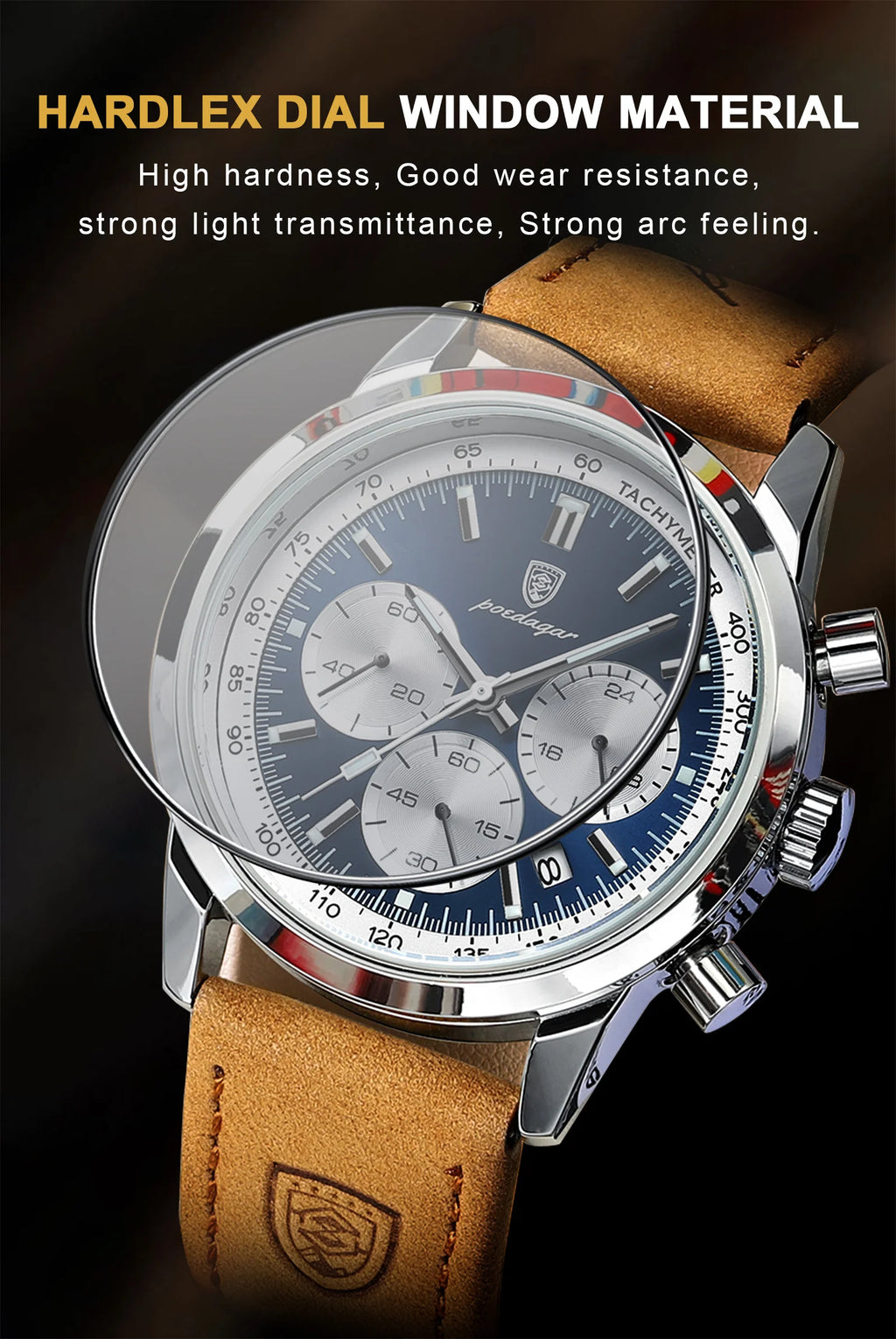 POEDAGAR Advanced waterproof calendar night light timer men's watch business luxury fashion men's leather watch